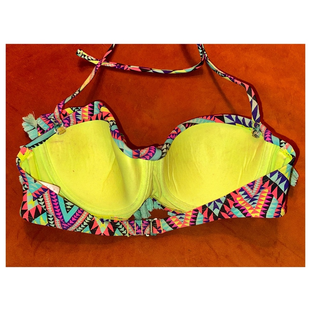 Vintage circa 2014, Neon Aztec, Fringe Bikini Top, Size Large - Picture 6 of 16